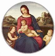 RAFFAELLO Sanzio Madonna Terranuova, Szene: Maria mit Christuskind und zwei Heiligen, Tondo oil painting reproduction